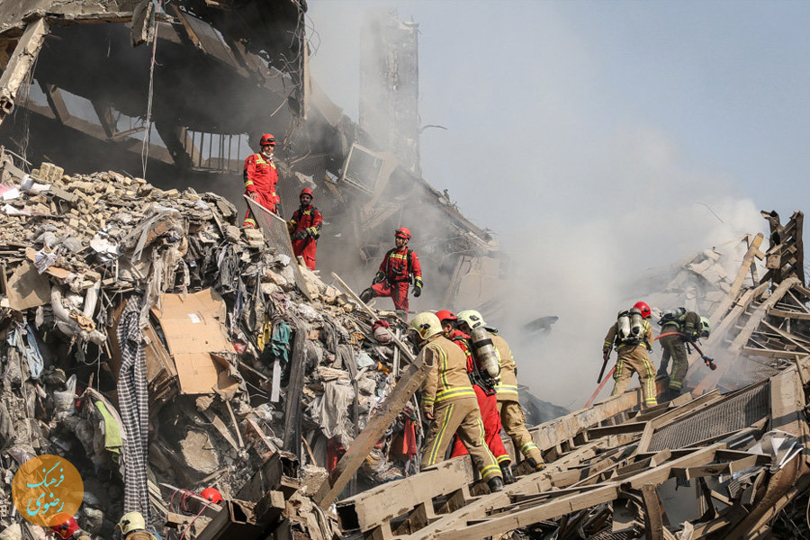 امدادرسانی و برداشت آوار در پی حادثه ساختمان پلاسکو